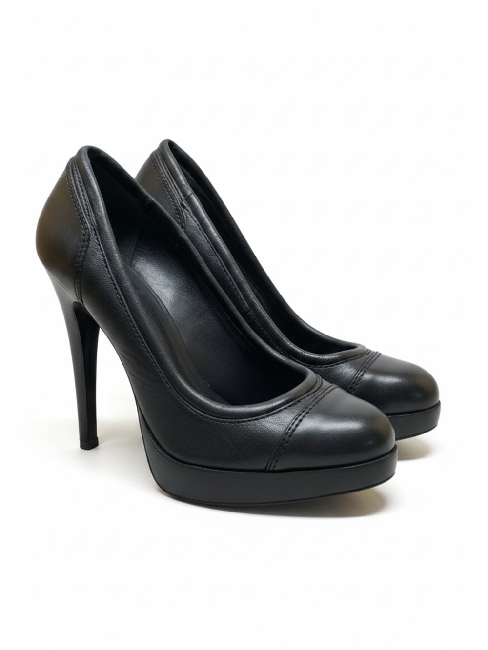 Tory Burch black leather cap toe platform pumps 9